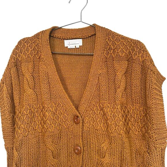 Anthropologie Women’s Orange Cropped Short Sleeve Cable Knit Cardigan Size S - Picture 3 of 10